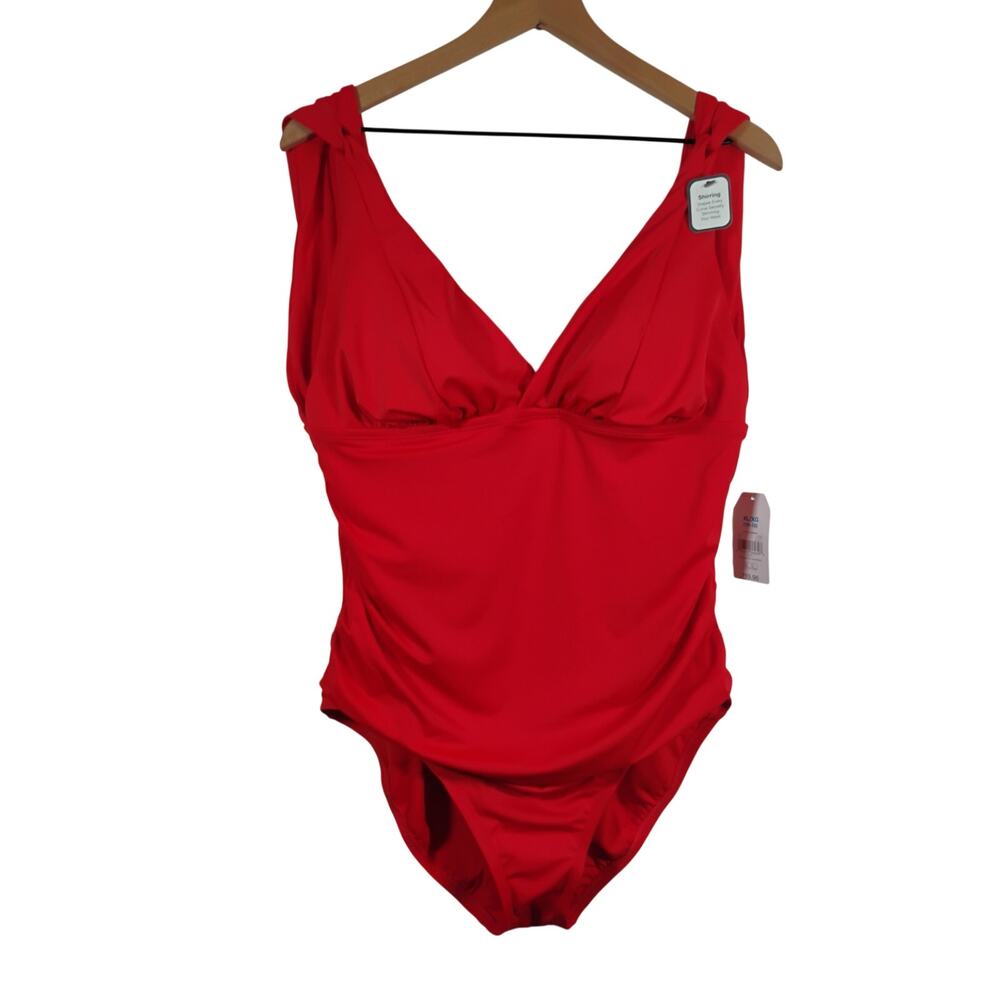 NWT Time and Tru XL 16/18 Red Shirred One Piece Swimsuit Toga Straps